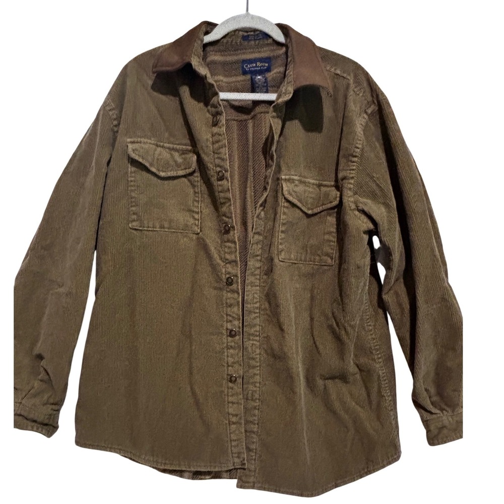 Club Room Beige Corduroy Fleece Lined Shirt Jacket Mens sz L Utility Outdoor